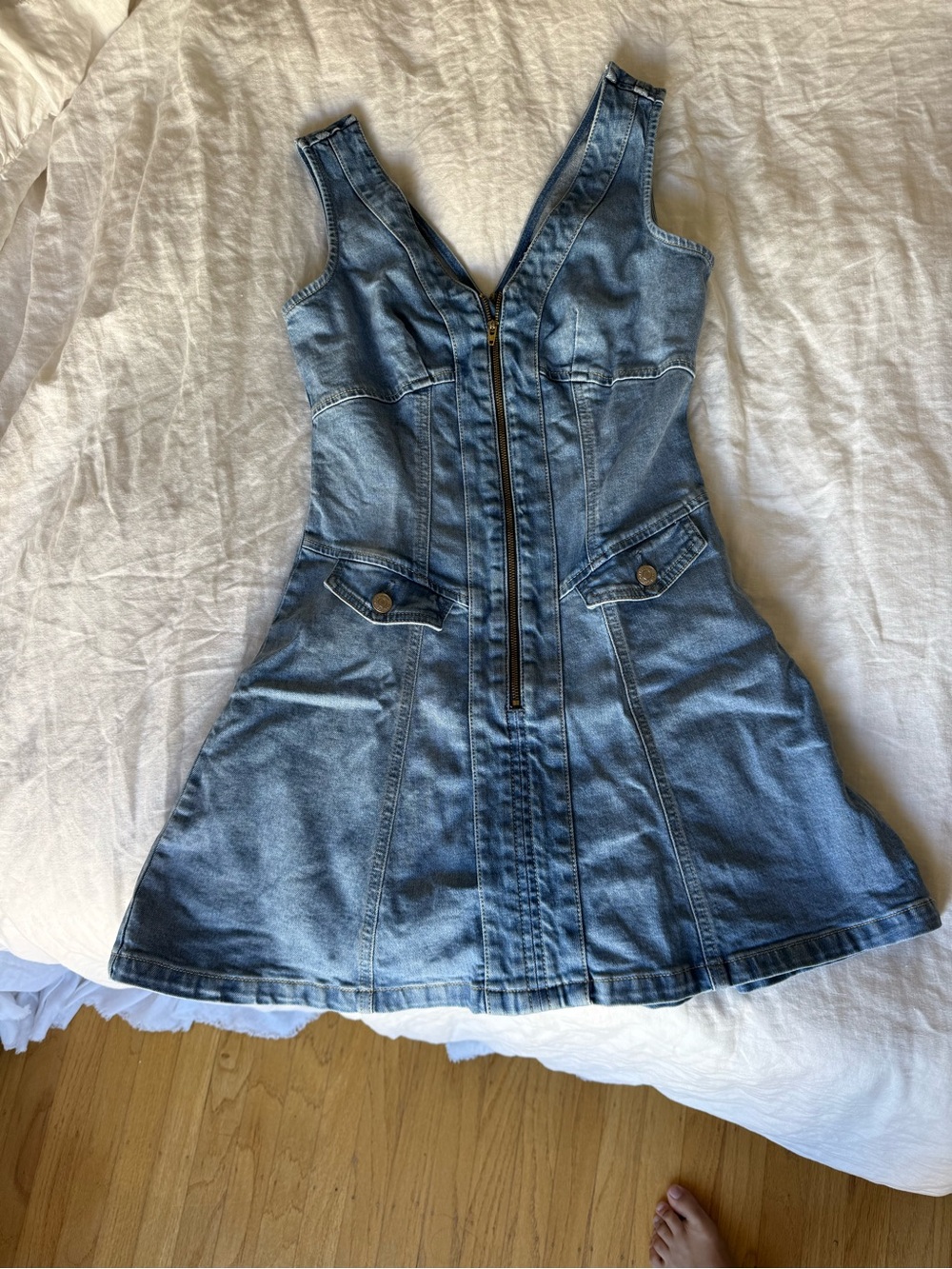 GAP Light Blue Denim Zip-Front Mini Dress